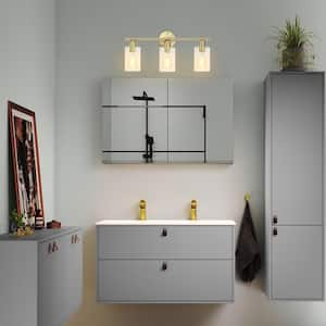 22.83 in. 3-Light Brass Modern Adjustable Wall Sconce Bathroom Vanity-Light with Clear Glass Shade