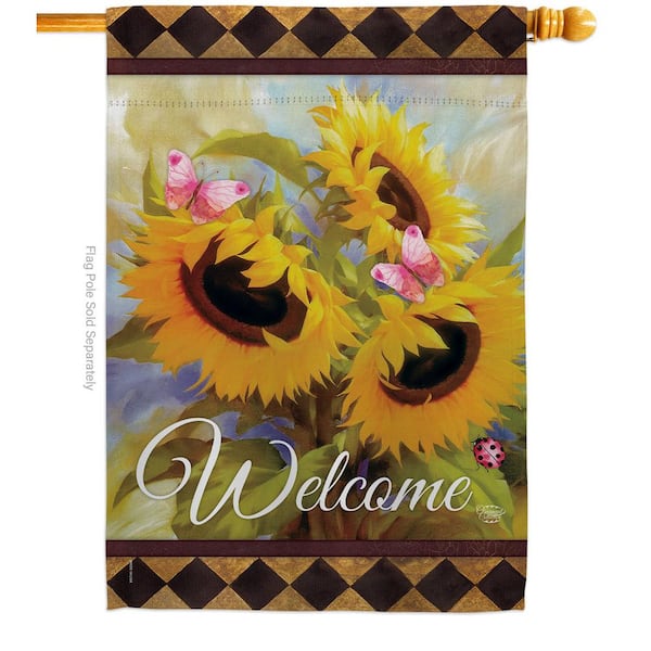 Ornament Collection 28 in. x 40 in. Welcome Sunflower Spring House Flag Double-Sided Decorative Vertical Flags