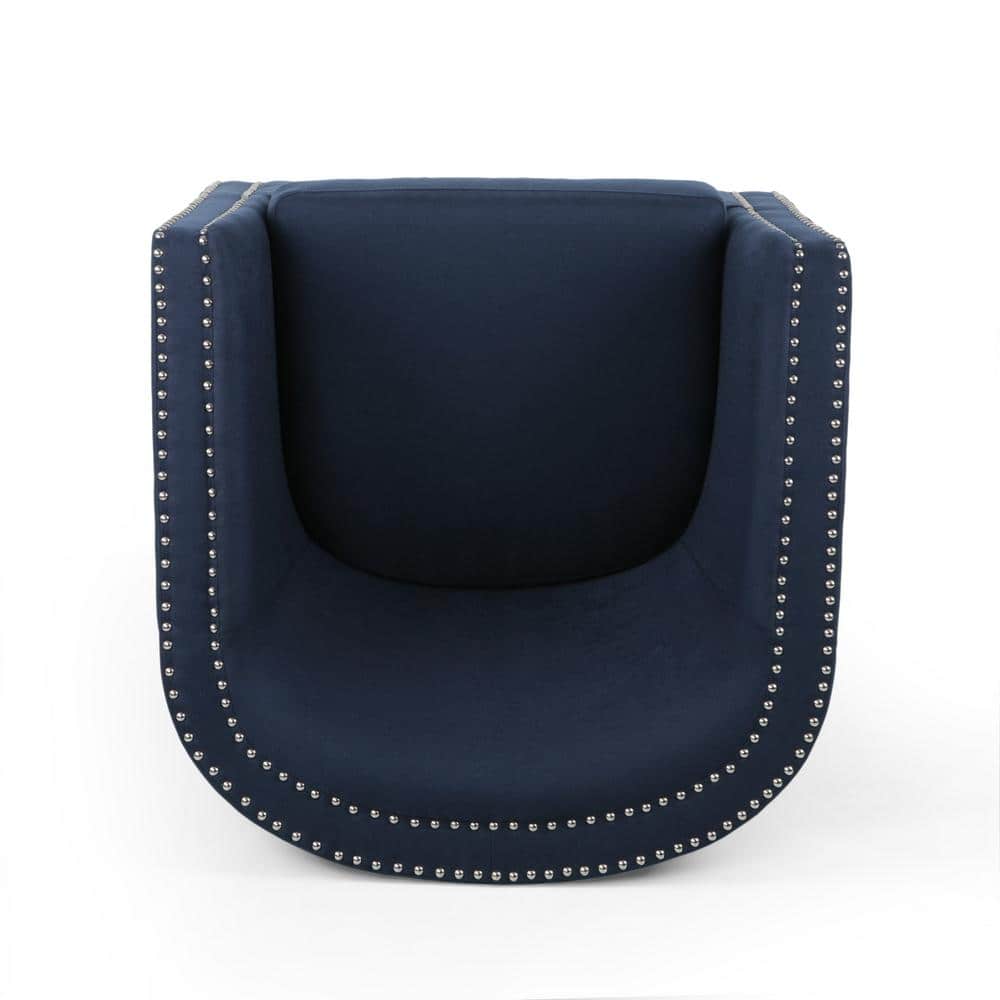 Maya Handcrafted Blue Fabric Swivel Club Chair with Metal Frame