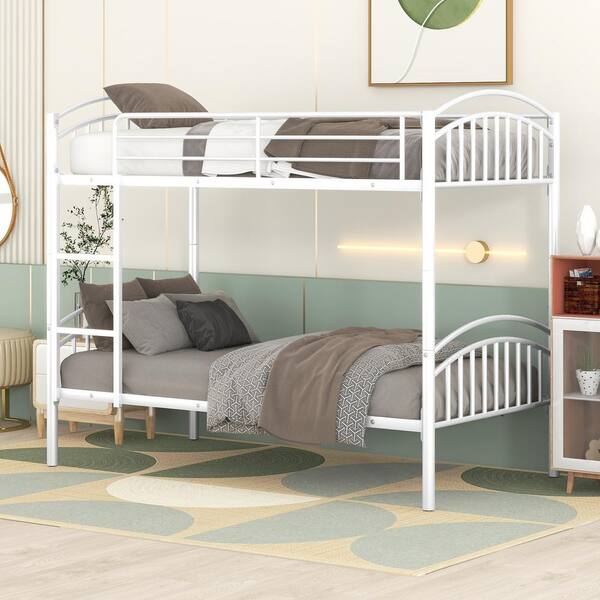 Polibi Twin over Twin Metal Bunk Bed, Divided into Two Beds, White