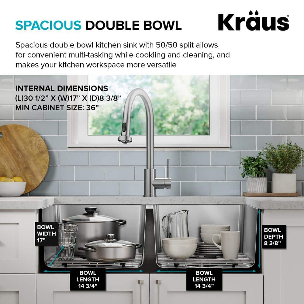 Fairlane 33-Inch Stainless Steel Double Bowl Undermount Kitchen Sink