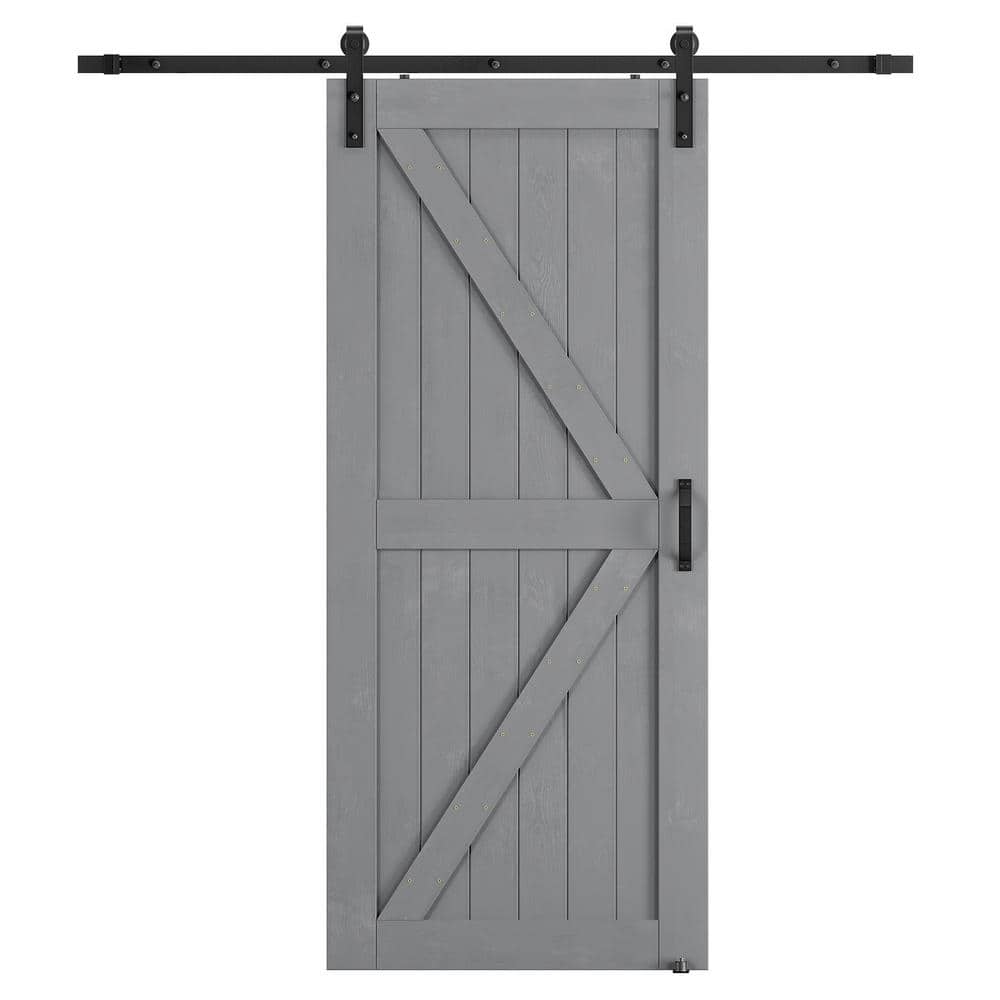 36 in. W. x 84 in. k-Shaped Natural Solid Wood finished Grey Interior Slidi