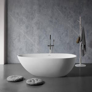 Foyil 67 in. x 34 in. Solid Surface Stone Resin Flatbottom Freestanding Bathtub Soaking Bathtub in Matte White