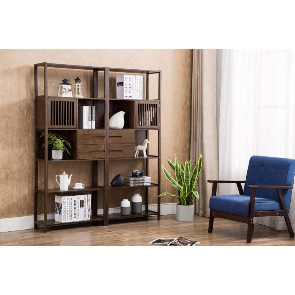Selma Right Facing Bamboo Bookcase with Drawers in Cappuccino