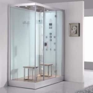 Platinum 59 in. x 36 in. x 90 in. Steam Shower in White with Hinged Door, Right Side Controls and 6 kW Steam Generator