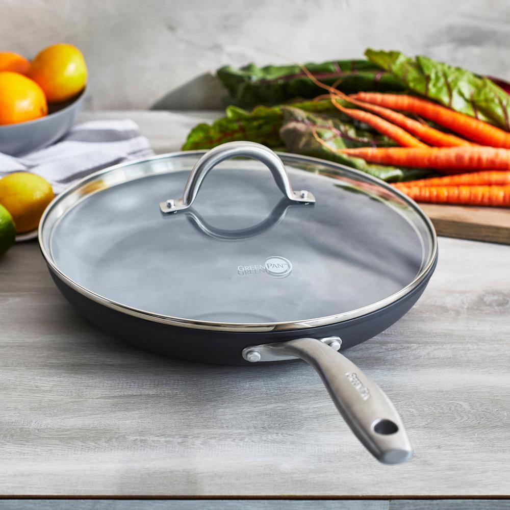 GreenPan Lima 12" Gray Aluminum Ceramic Nonstick Fry Pan with Lid