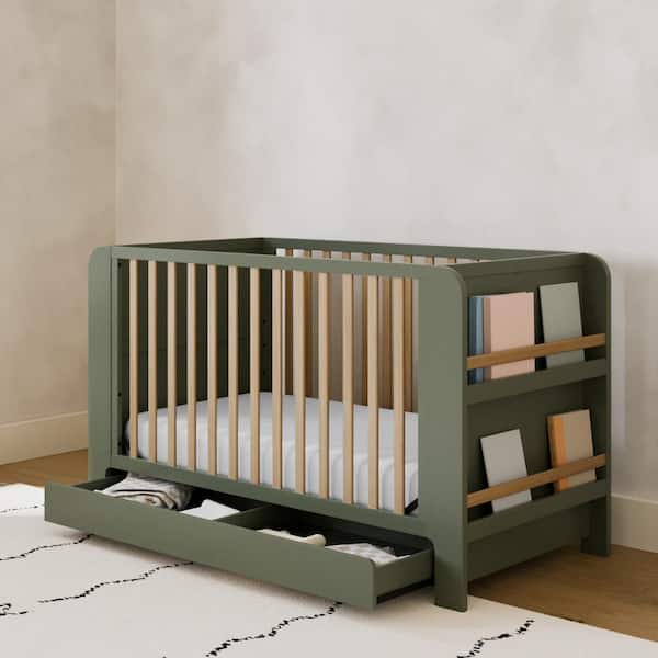 Read with Me Olive with Driftwood 3-in-1 Convertible Crib with Drawer