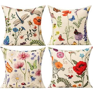 26 in. x 26 in. Outdoor Patio Throw Pillow Covers Summer Spring Garden Flowers Farmhouse Decor (Set of 4)