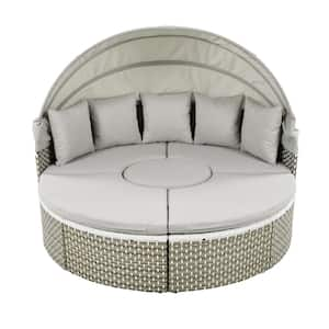 Gray Wicker Outdoor Day Bed with Gray Cushions