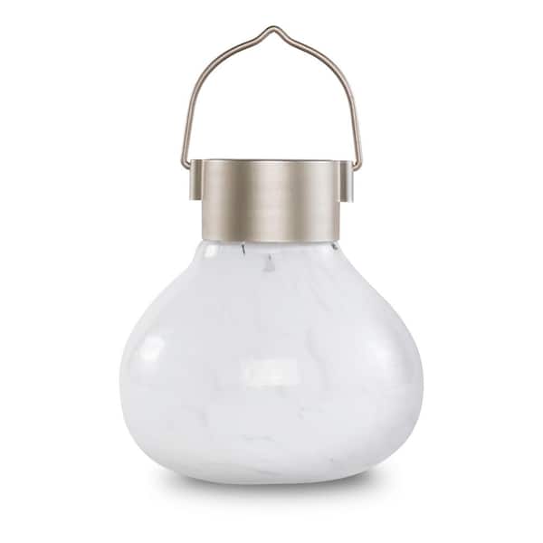 ALLSOP Outdoor 6.5 in. Solar Tea White Integrated LED Handblown Glass Table Top Lantern Light