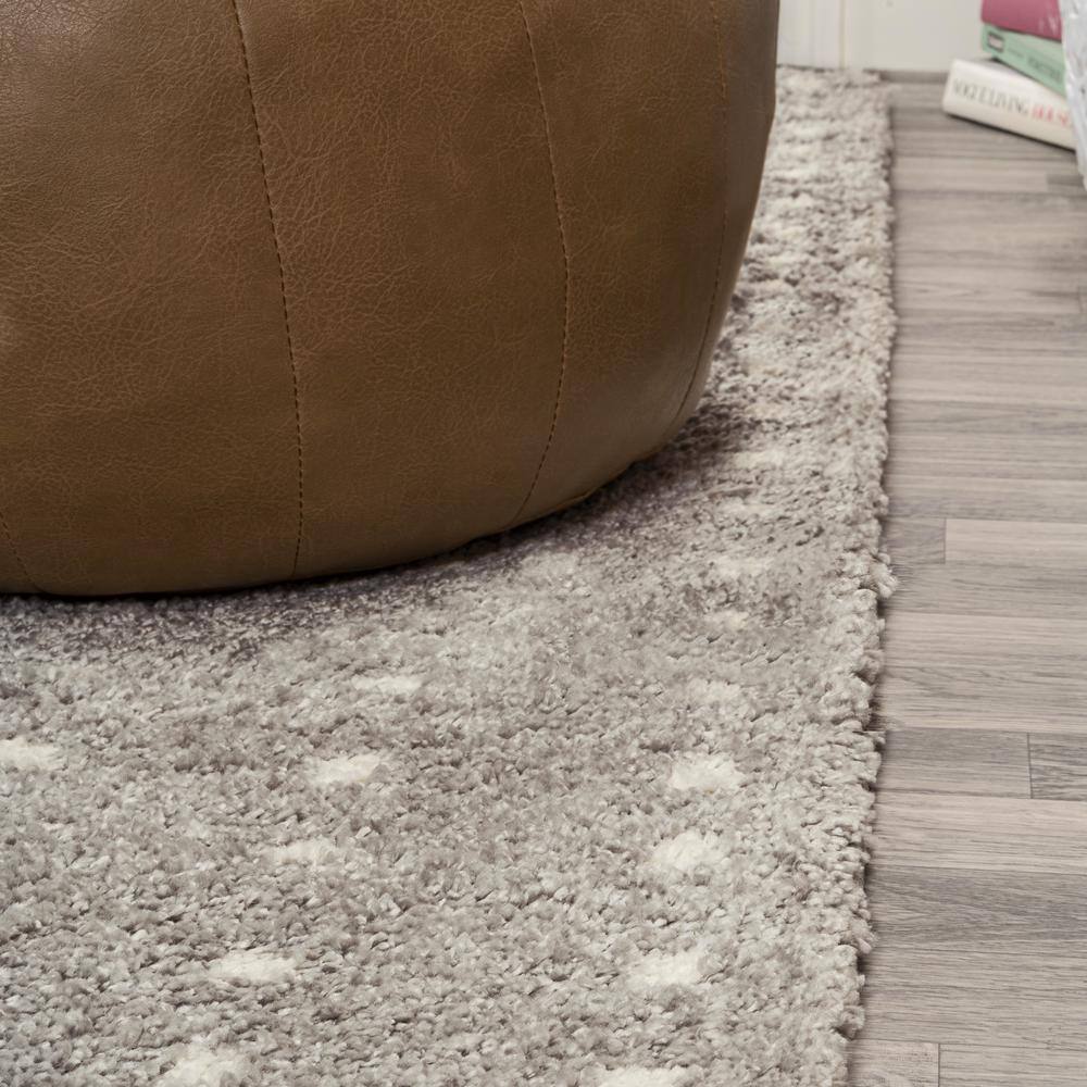 Gray and Ivory Geometric Dot Shag Runner Rug 2' x 8'