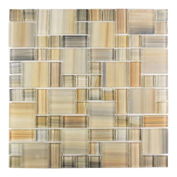 Handicraft Magic Desert Beige Versailles Mosaic 3 in. x 3 in. Stained Glass Wall and Pool Tile Sample