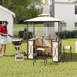 3-Piece Brown Metal Outdoor Bar Set