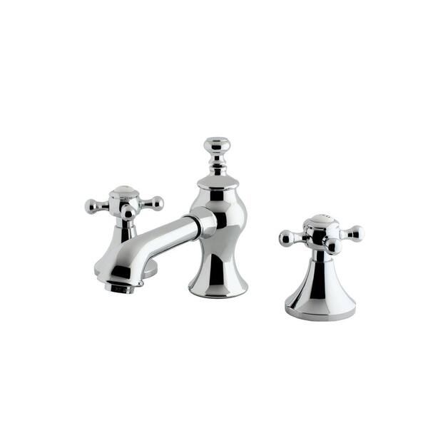 Kingston Brass English Cross 8 in. Widespread 2-Handle Mid-Arc Bathroom Faucet in Chrome