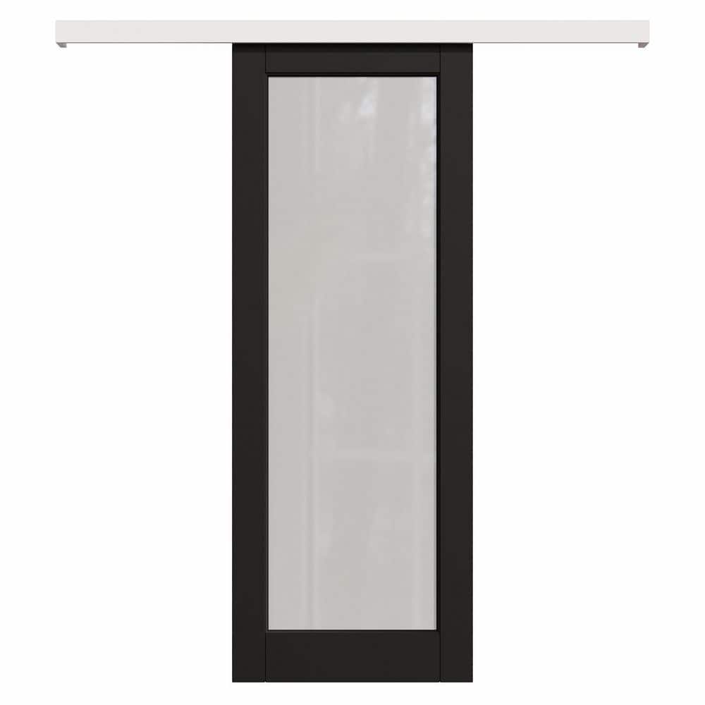 36 in. x 80 in. Hidden Track Style 1 Lite Frosted Glass Black Primed MDF Sliding Barn Door with Hardware Kit price history on PriceWatchPro