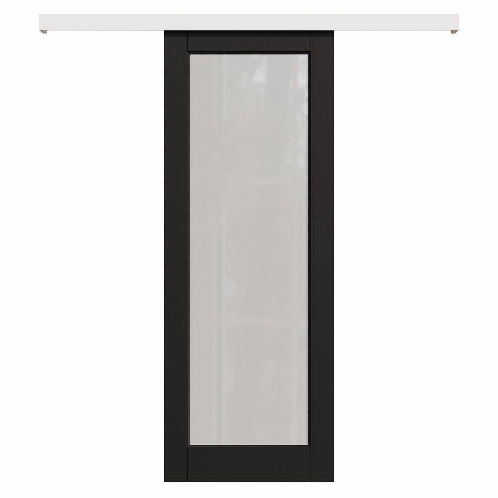 36 in. x 80 in. Hidden Track Style 1 Lite Frosted Glass Black MDF Sliding Barn Door with Hardware Kit and Pantry Sticker price history on PriceWatchPro