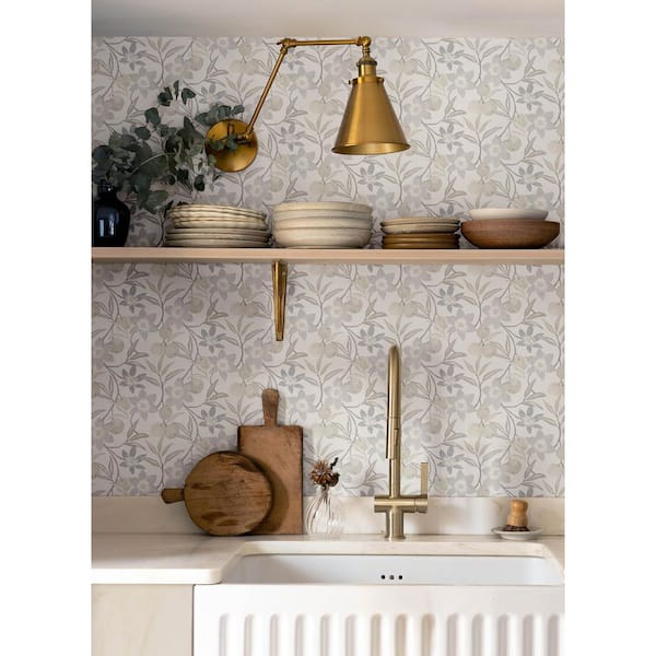 Passiflora Grey Fruit and Floral Wallpaper