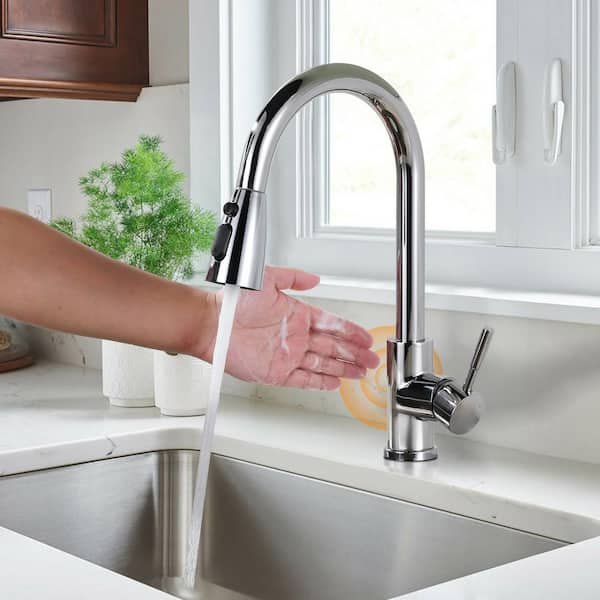 15.3 in. H Touchless Sensor 3-Functions Stainless Steel Single Handle Pull Down Sprayer Kitchen Faucet in Brushed Nickel