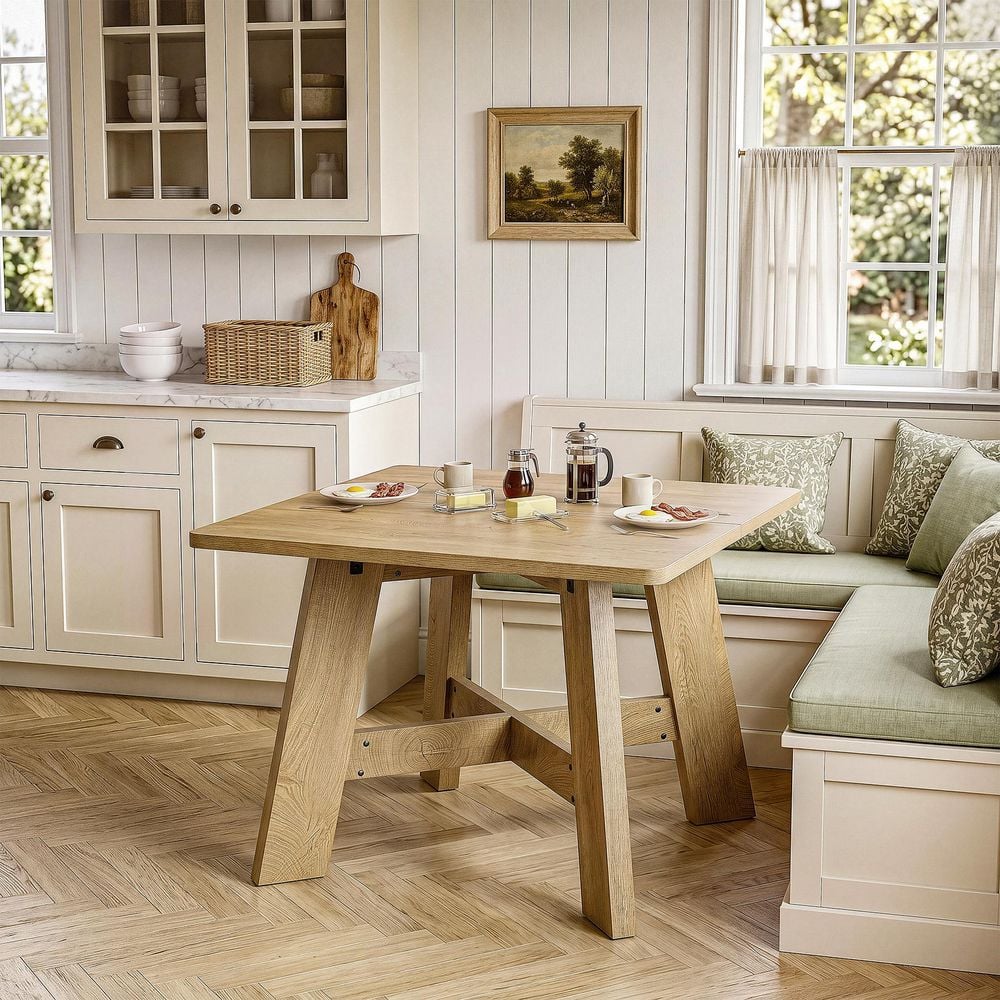 Lesley Natural Brown Wood 39.4 in. 4 Legs Square Dining Table for 4, Kitchen Table for Dining Room and Living Room, Cafe