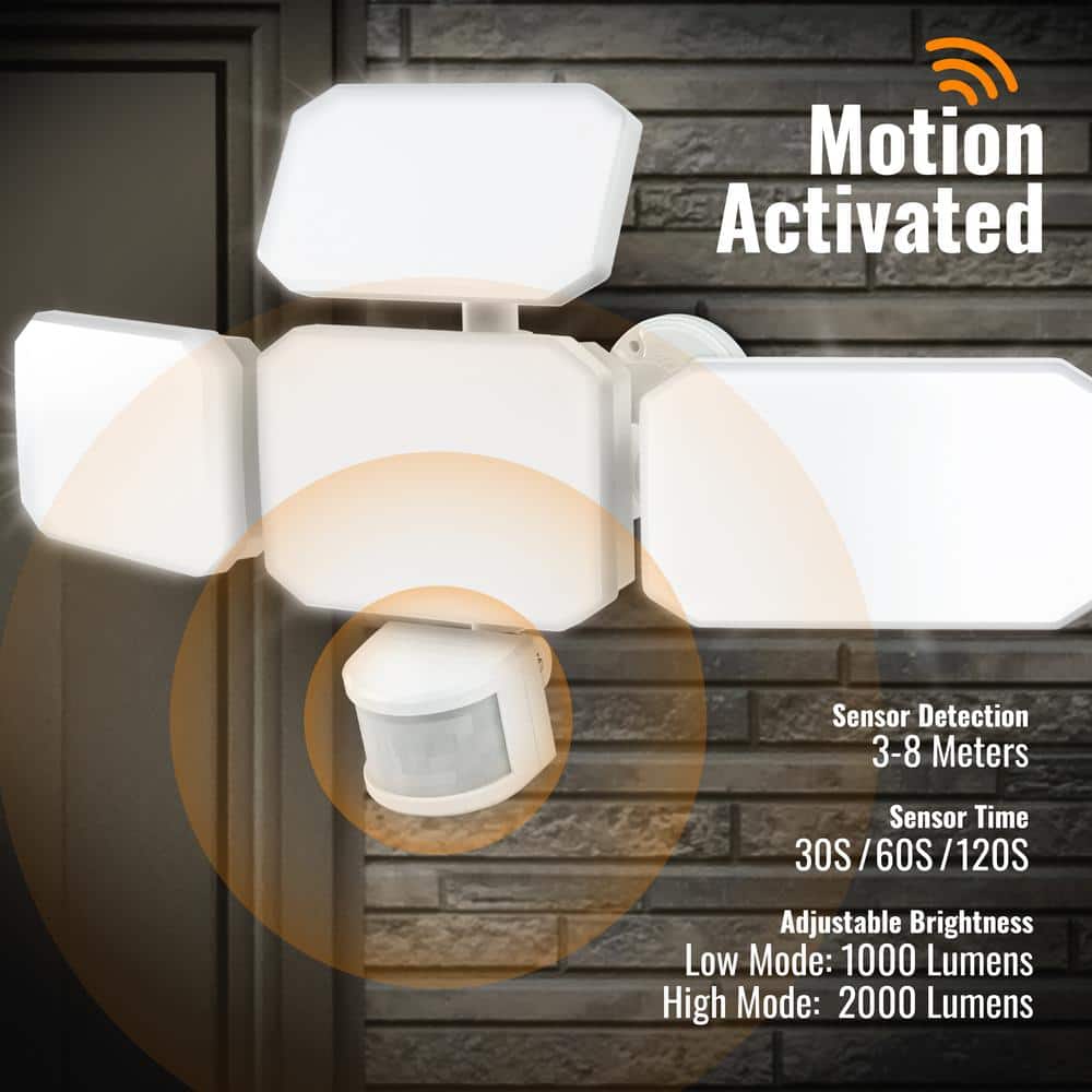 White Solar Powered Motion Sensing LED Floodlight