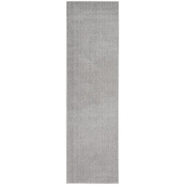 Nourison Essentials 2 ft. x 6 ft. Silver Grey Solid Contemporary Indoor/Outdoor Patio Kitchen Runner Area Rug