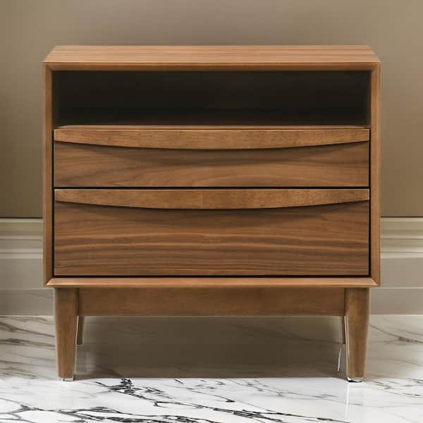 Benjara 23 in. Brown 2-Drawers Wooden Nightstand