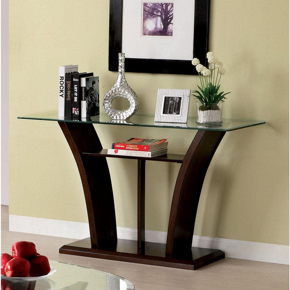 BRAND sold NEW Classic Square Metal Frame Console Table with Shelf, Cherry & Black