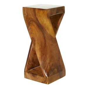 12 in. Brown Handmade Extra Large Square Wood End Table with Spiral Base