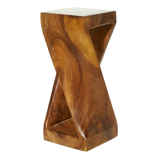 Litton Lane 12 in. Brown Handmade Extra Large Square Wood End Table with Spiral Base
