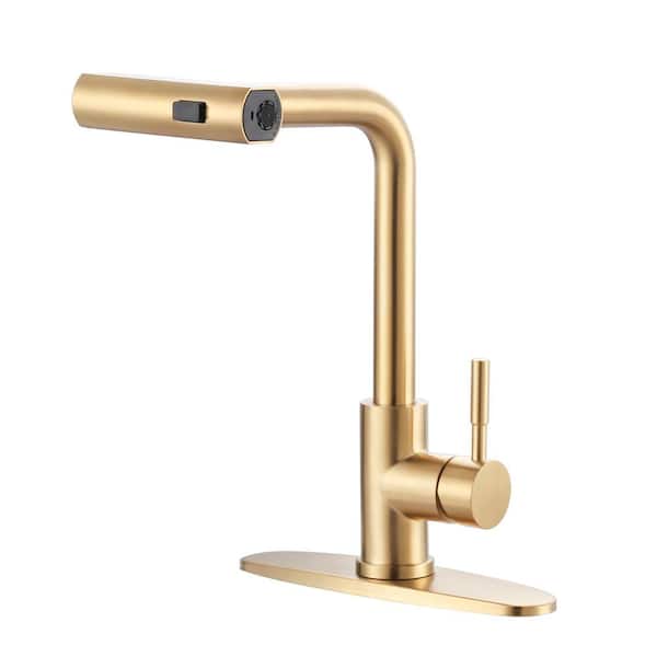 ARCORA Waterfall 15.7 in. Single Handle Pull Down Sprayer Kitchen Faucet with 360° Spout Swivel in Brushed Gold
