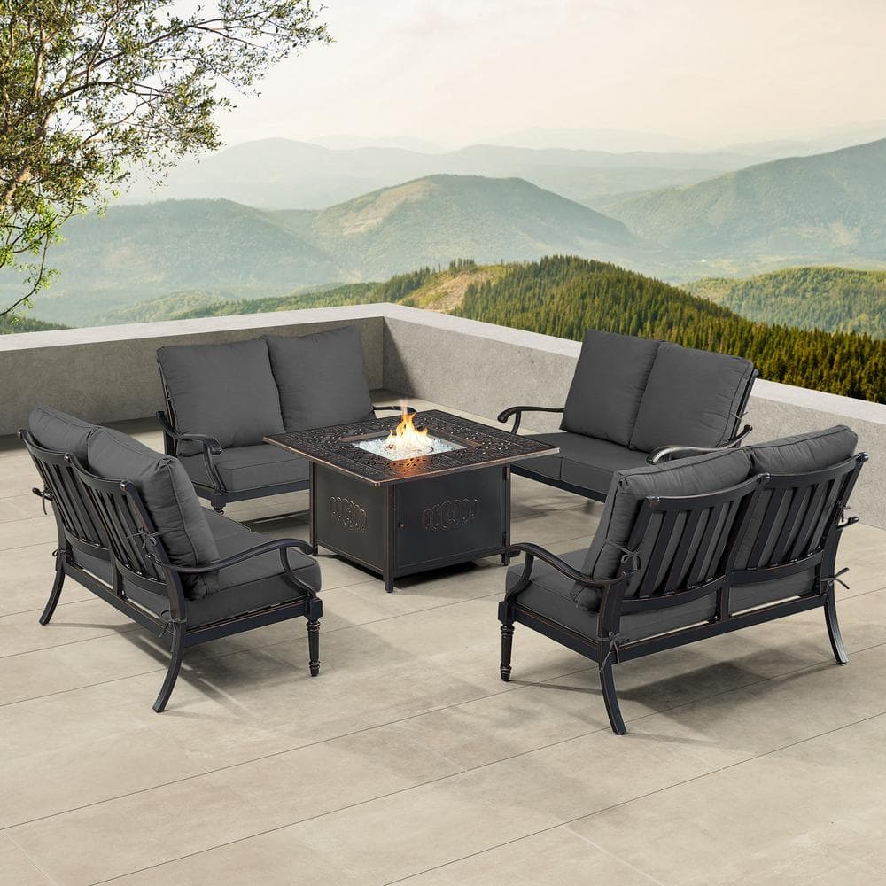 Black Aluminum Fire Table Set with 4-Deep Seating Loveseat with Cushions price history on PriceWatchPro