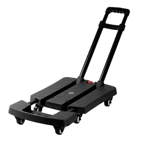 Siavonce 3 cu. ft. 6-Wheel Foldable Plastic Garden Cart and Retractable Trolley with 330 lbs. Capacity and TPR Wheels, Black
