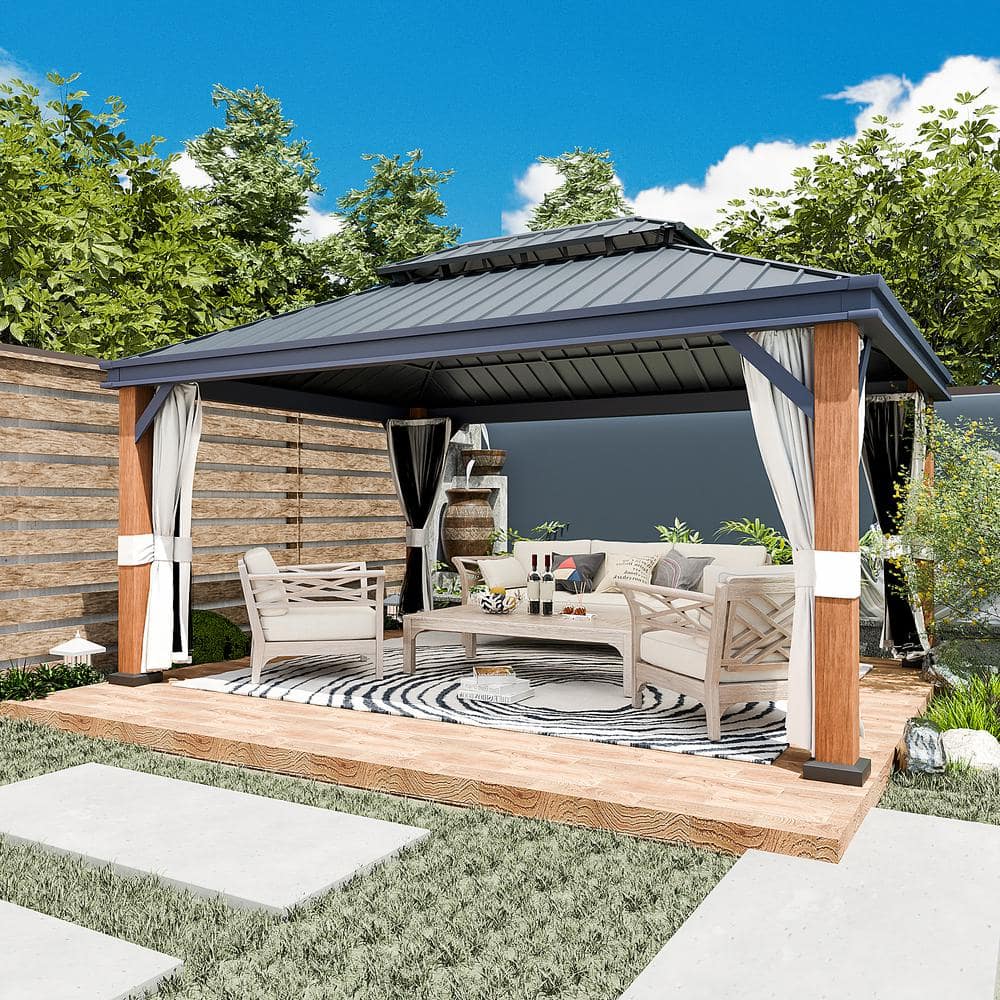 12' x 16' Galvanized Iron and Aluminum Hardtop Gazebo with Curtain and Netting