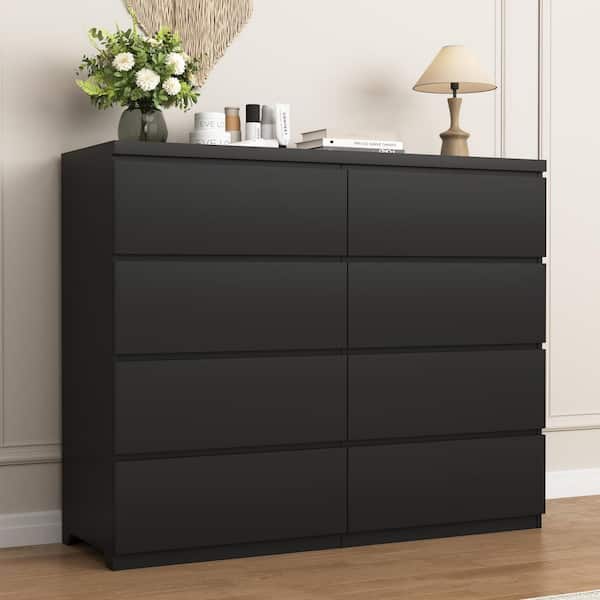 Hren Modern Black 8-Drawer 47.2 in. Wide Chest of Drawers, Tall Dresser for Closet
