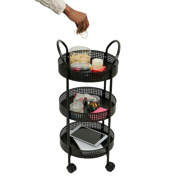 Mind Reader Woodland Collection, Rolling 3-Tier Cart with 3 Wooden Baskets,  Utility Cart, Bar Cart, Lockable Wheels, Brown 3TCARRY-BLK - The Home Depot