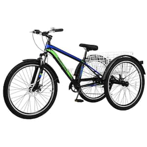 Adult Mountain Bike, 7 Speed Mountain Tricycle, 24 in. Adults Trikes with Shopping Basket, Exercise Tricycles