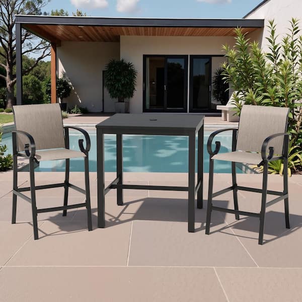 Crestlive Products 3-Piece Square Aluminum Outdoor Dining Set with 35.4 in. Table and Bar Stool in Ashe