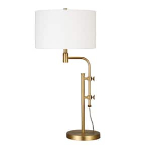 32 in. White Industrial Integrated LED Bedside Table Lamp with White Glass Shade