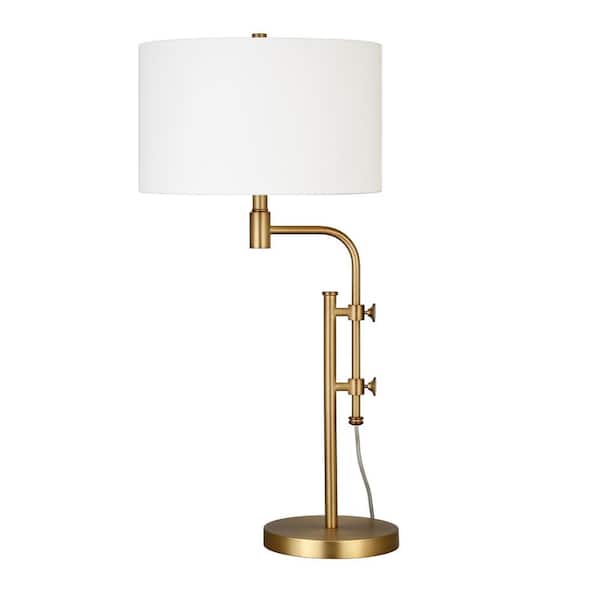 HomeRoots 32 in. White Industrial Integrated LED Bedside Table Lamp with White Glass Shade