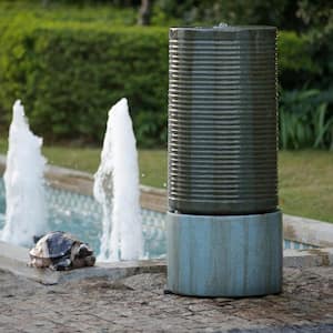 Cement Round Green Ribbed Tower Water Fountain