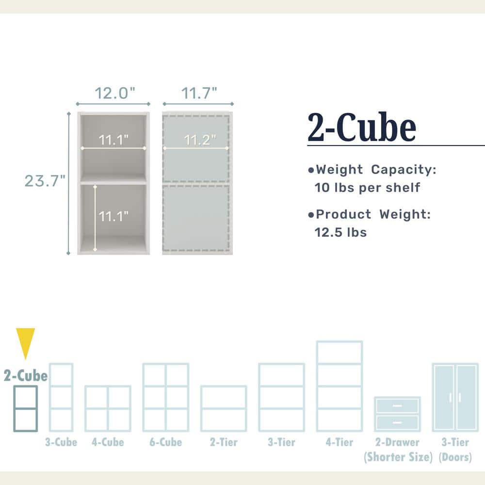 White 2-Shelf Stackable Cube Bookcase with Closed Back
