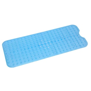 39.4 in. x 15.8 in. Non-Slip Shower Mat in Transparent Blue BPA-Free Massage Anti-Bacterial with Suction Cups Washable