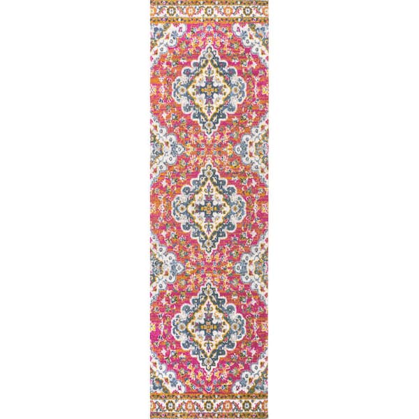 Bohemian Flair Boho Vintage Medallion Fuchsia/Ivory 2 ft. x 8 ft. Runner Rug