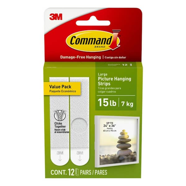 Large Picture Hanging Strips, White, Damage Free Hanging, 12 Pairs