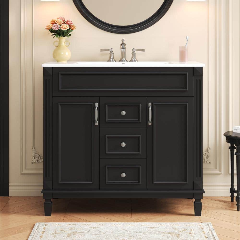 36 in. Single Sink White Freestanding Bath Vanity with White Porcelain Top (Assembled) price history on PriceWatchPro