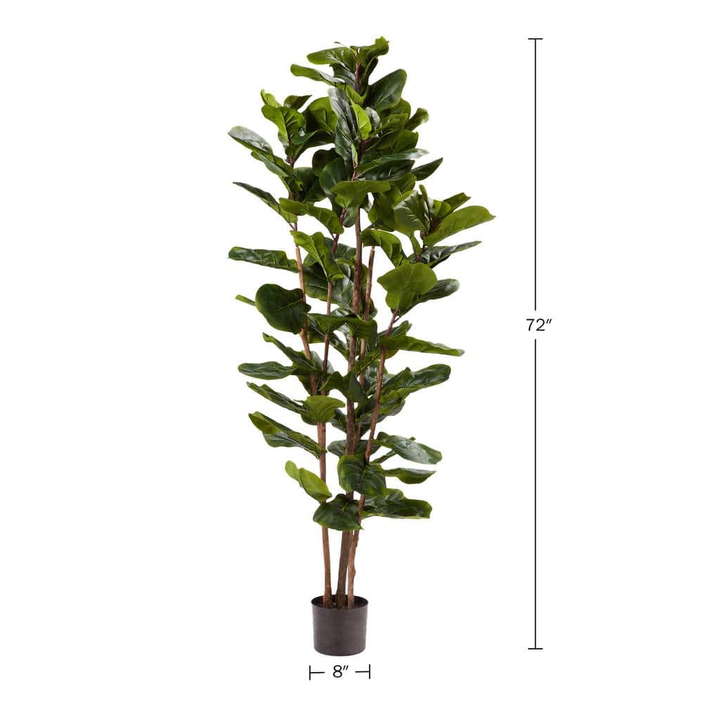 Lush Green 72" Fiddle Leaf Fig Topiary with Lights in Black Plastic Pot