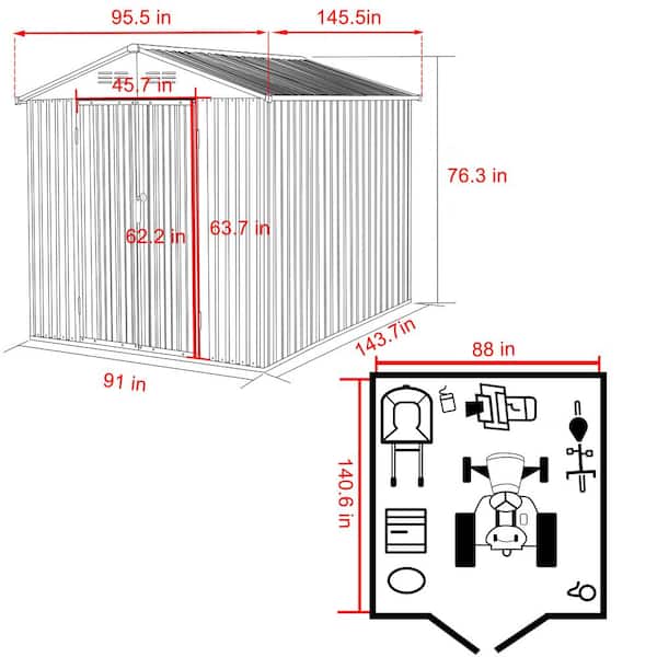 VEIKOUS 8 ft. W x 12 ft. D Outdoor Metal Storage Shed in Gray (96