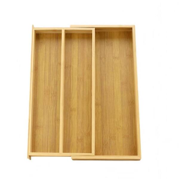 Bamboo Silverware Drawer Organizer Tray, Expandable Kitchen Tool Divider, Wooden Storage Holder for Cooking Utensils