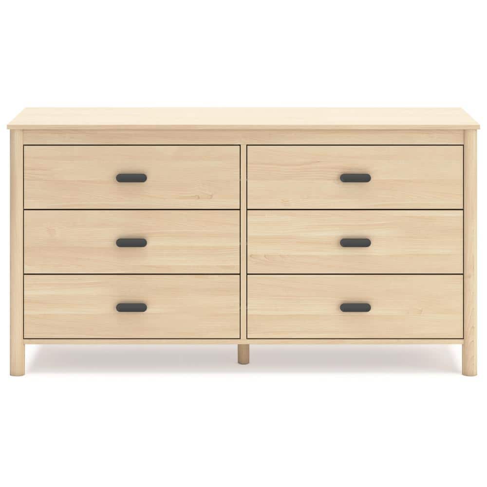 Cabinella Beige Six Drawer Dresser with Metallic Brown Knobs