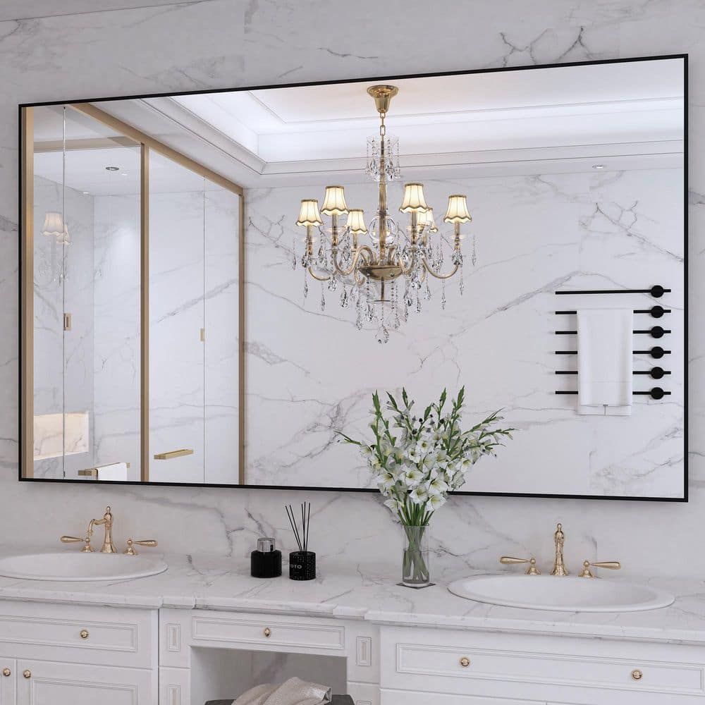 60 in. W x 36 in. H Large Rectangular Aluminum Alloy Framed Wall Mounted Bathroom Vanity Mirror in Black price history on PriceWatchPro